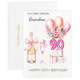 90Th Birthday Cards For Grandma, Pink Happy Birthday Cards, With Envelope And Wax Seal, 5X7 Inch