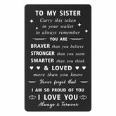 Sister Christmas Card, I Love You Sister Birthday Card For Adult Wedding Graduation Mothers Day, Metal Engraved Wallet Card