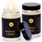 Beeswax Candle In Glass Jar, 2 Pack Unscented Natural Organic Emergency Candles - Smokeless Clean Burn | 36 Hours Long Burning Time - Off White