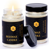 Beeswax Candle In Glass Jar, 2 Pack Unscented Natural Organic Emergency Candles - Smokeless Clean Burn | 36 Hours Long Burning Time - Off White