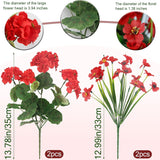 4 Pcs Artificial Flowers For Outdoors Uv Resistant Silk Geraniums Outside Bush Red Fake Faux Flowers For Outdoor Planters Cemetery Decor Garden Patio Grave Table Centerpiece