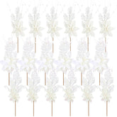 18 Pack 3 Styles 17 Inch Christmas Glitter Poinsettia Berry Stems Ornaments Artificial Floral Branches Picks For Christmas Tree Home Vase Holiday Party Decor(White)