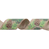 Pine Cones On Burlap Christmas Wired Ribbon, 2.5" X10 Yd Spool For Tree Topper, Wreath, Gifts & Decor