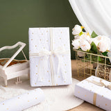 White Wrapping Paper Roll, Mini Roll, Flower With Gold Dot Design Perfect For Wedding, Birthday, Anniversary, Bridal Shower, 17 Inches X 16.4 Feet