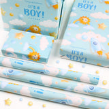 It'S A Boy Gift Wrapping Paper For Newborn Baby Boy Kids,7 Sheets Light Blue Gift Wrap Paper Folded Flat 20X28 Inches Per Sheet With Ribbon For Baby Shower Birthday Celebration Wrap