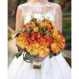 Orange Dahlia Peonies Artificial Flowers 2 Bouquets Dahlia Combo Peony Silk Flowers 18Stems Faux Flowers For Vase Home Tables Wedding Bouquets Centerpieces Bridal Shower Decor (Orange)