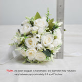 Wedding Bouquets For Bride Bridesmaid Bouquet Ivory Bridal Bouquet Artificial Roses For Wedding Church Home Decoration (Ivory)