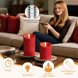 Flameless Candles, Battery Operated Led Lights Candle 3 Pack, Christmas Decorations Home Decor, Flickering Light White Pillar Candles With Real Wax Remote Control Timer. 3X3, 3X4, 3X5 Inches, Red