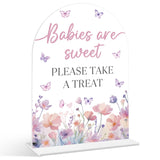 Babies Are Sweet Please Take A Treat Sign - Butterfly Baby Shower Sign, 1 Pack Arch Acrylic Sign With Stand, Gender Reveal Party Table Decor, Purple Butterfly Baby Shower Supplies (Se08)