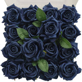 16Pcs Artificial Flowers Rose Box, Navy Blue Silk Flowers Bulk W/Stem, Fake Rose Real Touch Silk Flowers For Diy Wedding Bouquet Centerpiece Party Home Decorations