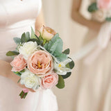 1Pc Wedding Bouquets For Bridesmaids Bride Pink Green Artificial Flowers Bridesmaids Bridal Bouquet For Wedding Prom
