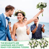 10 Pack Bridesmaid Bouquets For Wedding 7 Inch Natural Artificial Flowers Bridesmaid Bouquets Wedding Flowers For Ceremony Anniversary Marriage Centerpieces Decorations(White)