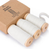 White Velvet Ribbon Set 3/8"" X 15 Yd Wooden Spool Fabric Trim 3 Rolls * 5 Yd For Christmas Wreath Decoration Handmade Craft Ornaments Gift Wrapping & Bow Making (Cream)
