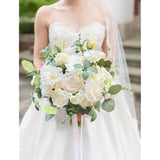 White Bridal Wedding Bouquet, Artificial Flowers Bridal Cascading Bouquets For Boho Rustic Wedding And Wedding Ceremony, Anniversary