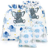 4 Pcs Large Baby Shower Drawstring Gift Bags For Boy Reusable Fabric Wrap Bags 20 Inch Large 12 Inch Medium Elephants Treat Sacks For Baby Shower Child'S Birthday Gender Reveal Party