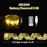 Christmas Ribbon Fairy Lights 2 Pack Total 100Led Usb& Battery Operated String Lights Timer 46Ft Christmas Lights Indoor