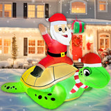 5 Ft By 4 Ft Christmas Inflatables Santa Ride On Sea Turtle With Led Lights, Outdoor Christmas Inflatables With Sandbag