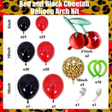 129Pcs Red And Black Cheetah Balloon Arch Kit With Leopard Print Cherry Foil Balloons For Girls Birthday Baby Shower Wedding Valentine'S Day Bachelorette Party Decorations