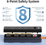 Weatherproof Surge Protector Power Strip 4 Outlets 6FT Extension Cord IPX6 13A 1625W Wall Mount