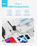 9 in 1 Desktop Charger Power Strip 100W USB C Charging Station with 3 Outlets 6 USB Ports 5FT Extension Cord