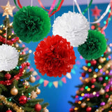Red White And Green Tissue Paper Pom Poms 12Pcs Flowers Balls Are Perfect For Christmas Theme Graduation Birthday Wedding Party Decoration