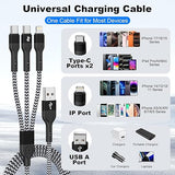 2 Pack 4FT 3 in 1 Multi Charging Cable Braided USB C Lightning Charger for iPhone