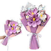 Crochet Flowers Bouquet Valentines Handmade Tulips Knitted Flowers With Butterfly Card For Wife Lover Anniversary Birthday Mother'S Day Teacher Coworker Office(Purple)