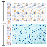 Baby Boy Wrapping Paper Roll - Adorable Blue Pilot Bear Design, Reversible Gift Wrap For Boy Birthday, Boys Baby Shower, Gender Reveal - Stars, Dots, Airplane And Parachute - 17 Inch X 33 Feet