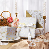 Reversible Wedding Wrapping Paper - Gold And White Botanical Foil Design For Wedding, Valentine'S Day, Bridal Shower, Anniversaries, 17 Inch X 33 Feet Elegant Design For Luxury Gifts