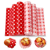 100 Pcs Valentine'S Day Wax Paper Red Pink Heart Waterproof Oil-Proof Deli Paper Tissue Sheets For Food Sandwich Picnic Basket Liners Kitchen Bakery Party Decor Supplies