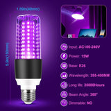 LED Black Light Bulbs 2 Pack 15W UV Blacklight 395nm 400nm E26 Base Glow Party Halloween Lighting
