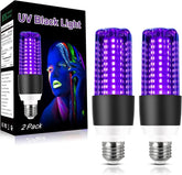 LED Black Light Bulbs 2 Pack 15W UV Blacklight 395nm 400nm E26 Base Glow Party Halloween Lighting
