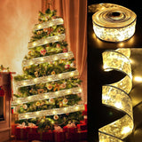 Gold Christmas Tree Decorations Ribbon Lights, 64Ft 200 Led String Lights, Battery-Powered Copper Wire Ribbon Lights For