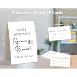 Guess How Many Gummy Bears Baby Shower Game, Baby Shower Decorations, 50 Guess How Many Game Cards And 1 Standing Sign, Guessing Games For Gender Reveal Party Baby Shower Activities, 15