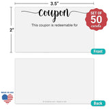 Blank Coupon Cards White, Made In Usa - 3.5X2, Little Make Your Own Gift Certificate, Vouchers For Present, Holiday, Valentines Simple Redeemable For Design, Lots Of Space To Write, 50-Pack