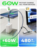 2 Pack 60W Right Angle USB C Fast Charging Cable 6.6FT with USB Adapter