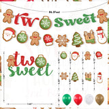 Christmas Gingerbread Man 2Nd Birthday Party Decor, Santa Claus Candy Xmas Ball Two Sweet Banner Snowman Elk Cake Topper Snowflake Latex Balloons For Second Birthday Party Supplies