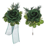 uxcell Green Wrist Corsage and Boutonnieres Set, Artificial Flowers Corsage Wristlet for Wedding Bride Groom Ceremony Anniversary Prom Party