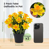 2Pcs Artificial Daffodils In Black Pot,9.8" Realistic Artificial Flowers In Pot,Artificial Spring Flowers For Home, Office, Wedding, Party, Easter Decor Indoor