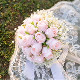Wedding Bouquets For Bride Bridesmaids, Pink Artificial Roses Flowers Bridal Bouquets For Bride Wedding Decoration