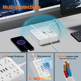 Surge Protector Power Strip 6 Outlets 4 USB Ports 15 Ft Flat Plug White