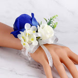 Handmade Rose Wrist Flower Artificial Hand Flower With Ribbon 4 Pcs For Bride Groom Wedding Prom Party