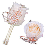 Vijiv Bling Boutonniere for Men Wedding, Pocket Boutonniere with Pins for Groomsmen Groom Suit, Artificial Rose Flowers for Prom Ceremony Anniversary Formal Dinner Party, Ivory