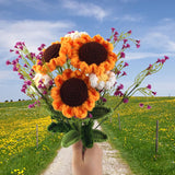 8Pcs Knitted Fake Sunflower Daisy Artificial Flowers For Decoration, Wool With Stems White Bulk ?Bouquet, For Festival Party Table Centerpieces Gift (Handmade Fuchsia)