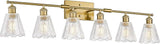 6-Light Brushed Gold Bathroom Vanity Light with Clear Floral Glass Shades 41 Inch
