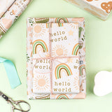 Baby Shower Wrapping Paper Roll, Baby Suit Rainbow Sun Sweet Clouds In Khaki, For Baby Boys Girls, 1St Birthday, Newborn Party, Mini Roll With Cut Lines, 17 X 120 Inches, 3 Rolls