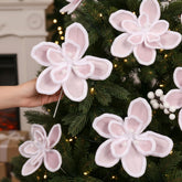 12 Pcs Pastel Christmas Decor Candyland Christmas Poinsettia Tree Decorations Velvet Candy Artificial Flowers Candy Xmas Ornaments For Xmas Decor Supplies(Pink)