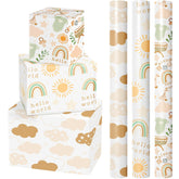 Baby Shower Wrapping Paper Roll, Baby Suit Rainbow Sun Sweet Clouds In Khaki, For Baby Boys Girls, 1St Birthday, Newborn Party, Mini Roll With Cut Lines, 17 X 120 Inches, 3 Rolls