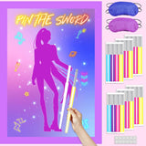 Kpop Movie Hunters Decorations Pin The Sword Birthday Party Games Decorations, Magic Music Themed Poster With 24 Reusable Sword Stickers For Party Supplies Favors- 19.5Inch X27.5Inch
