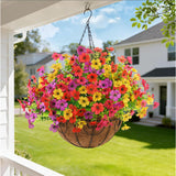 Artificial Flowers Hanging Baskets, 12 Bundles Faux Flower Outdoor Hanging Basket Spring Summer Decoration, Fake Flowers Plants For Porch Patio Balcony Home Yard Decor